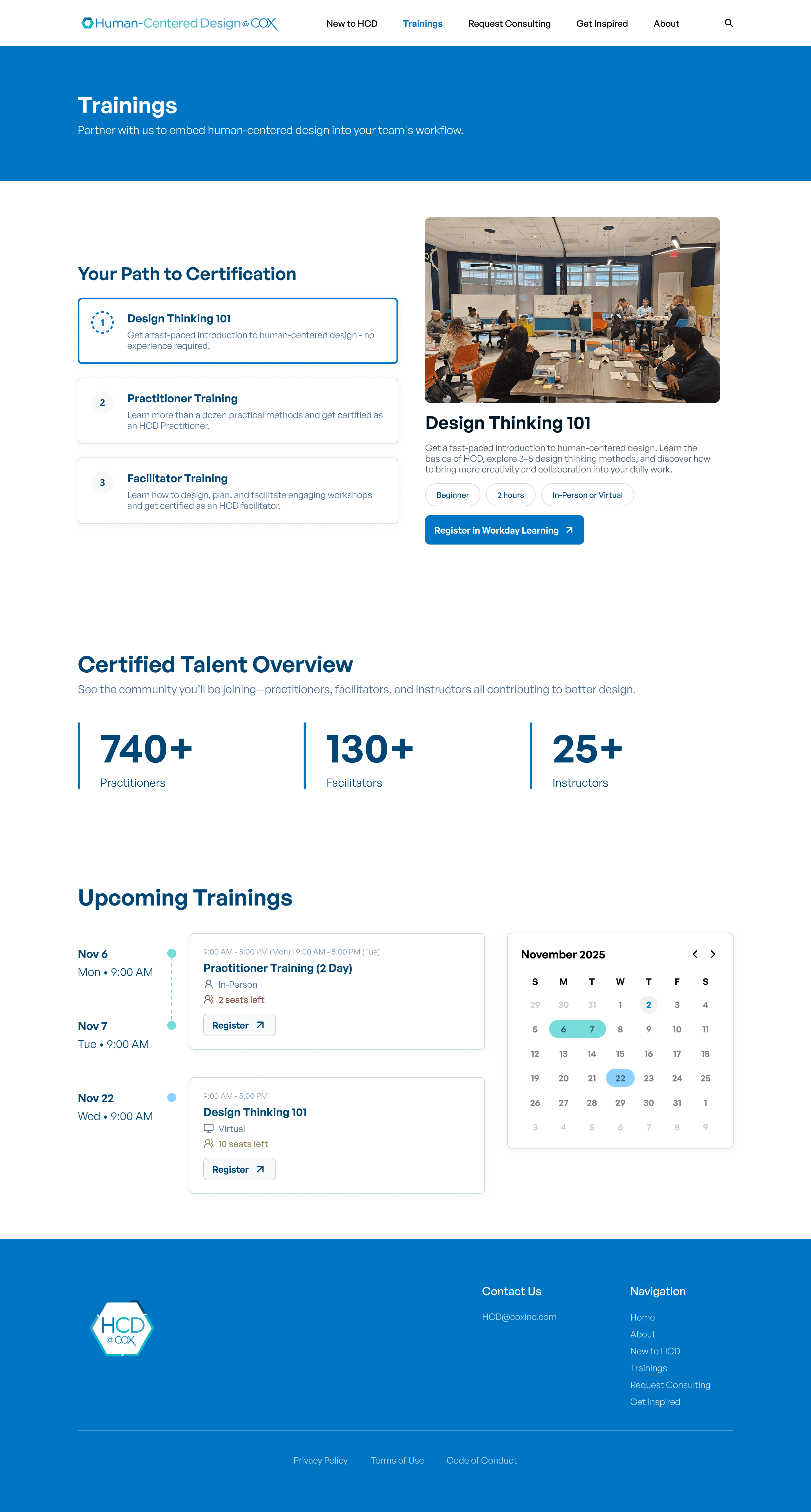 Trainings page