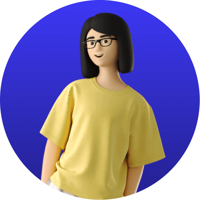Portrait of the peer sharer, a student with a black bob, glasses, and a yellow shirt